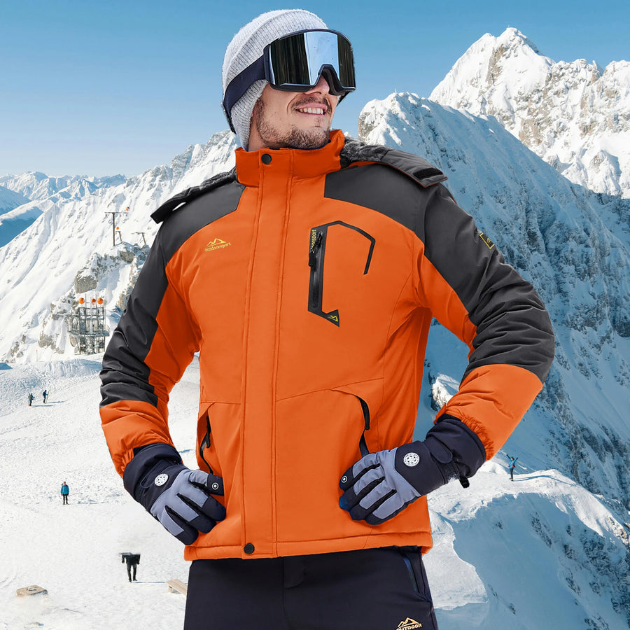 Herren Skijacke Outdoor Winterjacke Wasserdicht Orange Schwarz