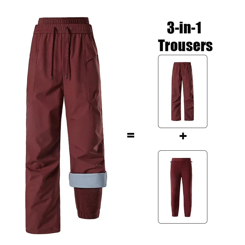 3-in-1-broek met fleecevoering, gevoerde outdoorbroek voor dames