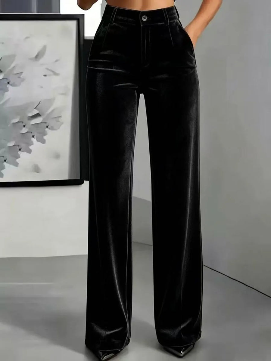 Fluwelen damespantalon met wijde pijpen, hoge taille, elegante broek