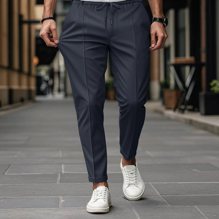 Herren Freizeithose Beige mit Kordelzug und Gummibund