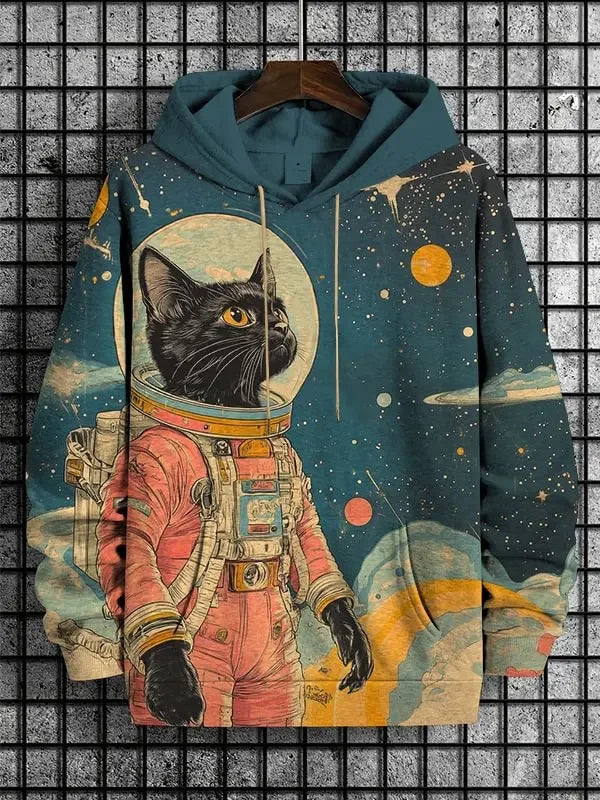 Unisexhoodie met kattenprint en kangoeroezak