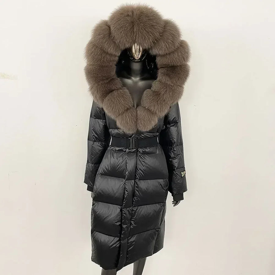 Damen Winter Steppmantel mit Kapuze und Fellkragen Schwarz Grau