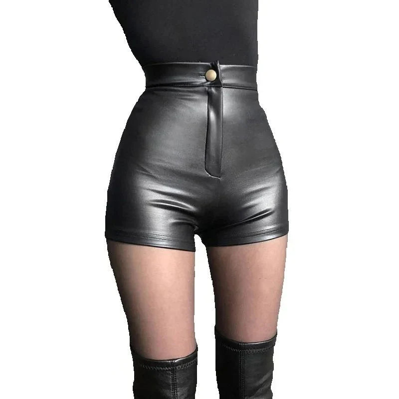 Damen High-Waist Shorts Schwarz Glänzende Optik Kurze Hose