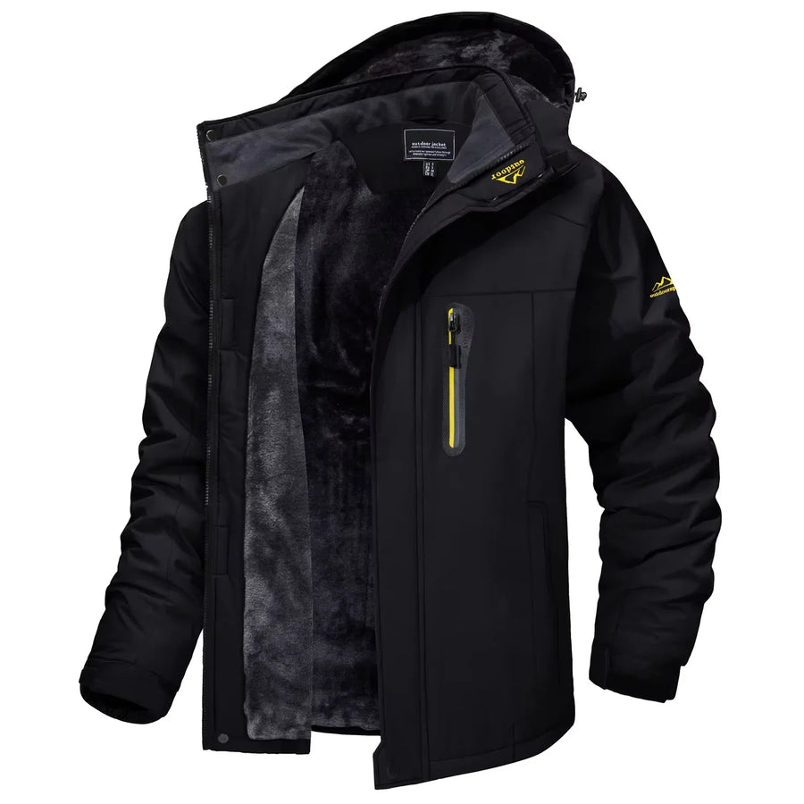 Herren Winterjacke mit Kapuze und Plüschfutter - Warme Outdoor-Jacke in Camouflage-Muster
