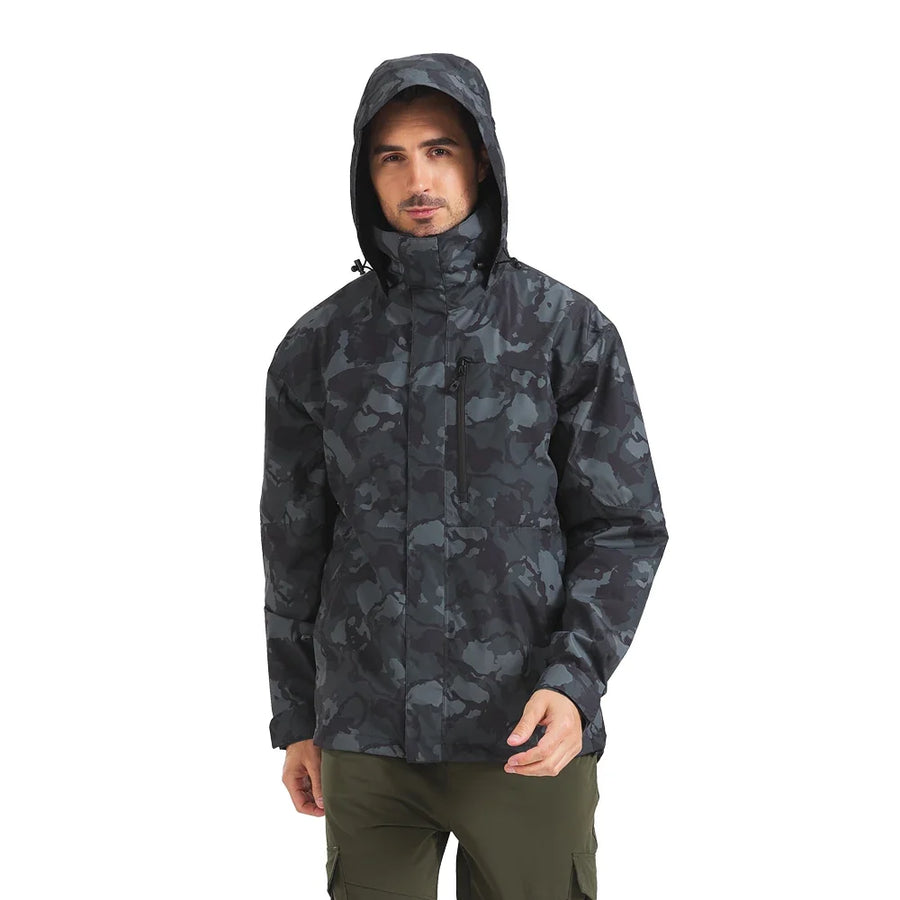 Herren Outdoorjacke Tarnmuster mit Kapuze & Reißverschluss, wasserabweisend