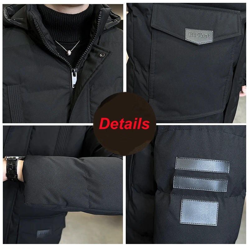 Herren Winter Steppjacke mit Kapuze Winddicht Marineblau