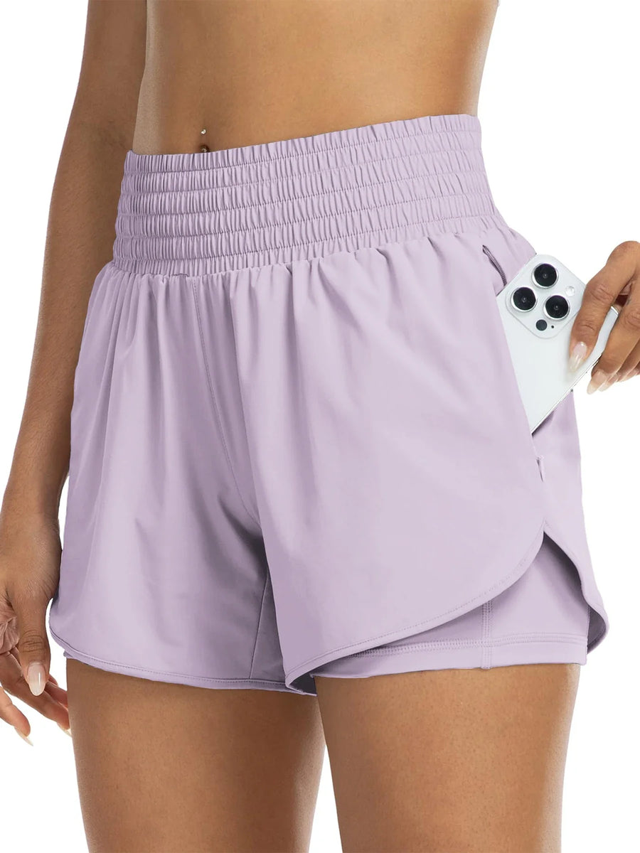 Sportshorts voor dames met hoge taille en zijzak
