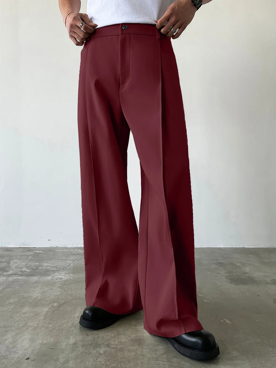 Loose fit pantalon voor heren met wijde pijpen en bandplooien zwart
