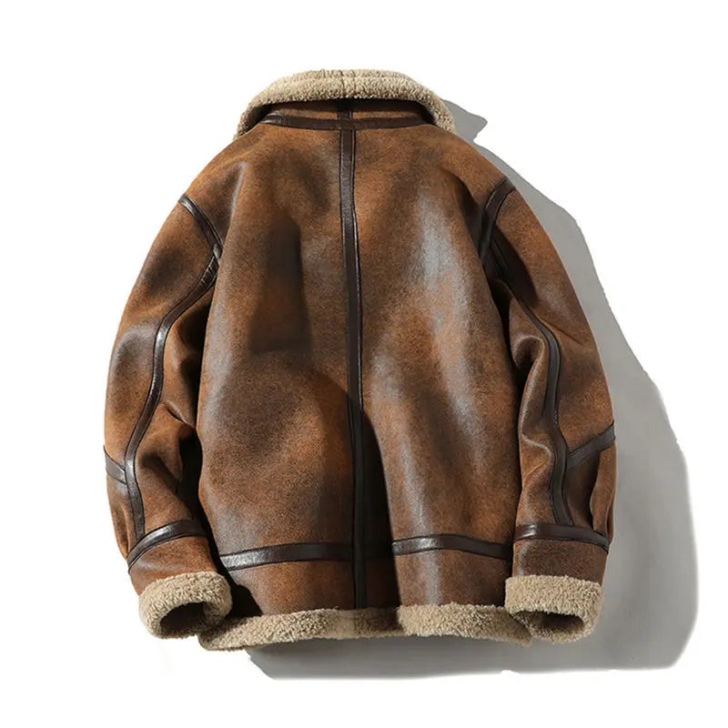 Herren Pilotenjacke Braun mit Teddyfutter Reißverschluss Warm