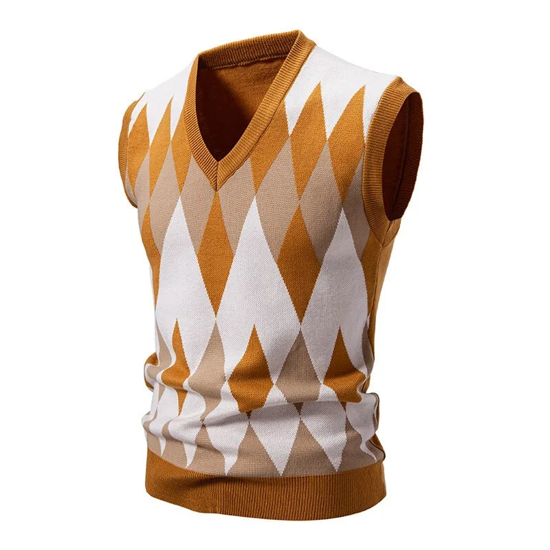 Heren Argyle-tricotvest met V-hals, mouwloze pullover