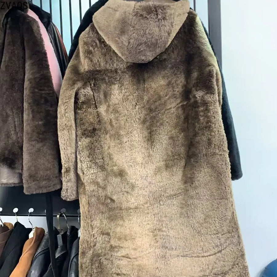 Brauner Wende-Kurzmantel mit Kapuze für Damen