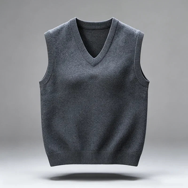 Unisex gebreid vest, V-hals, mouwloze trui, effen kleur