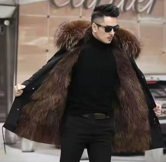 Herren Winterjacke mit Fellkapuze und warmem Futter