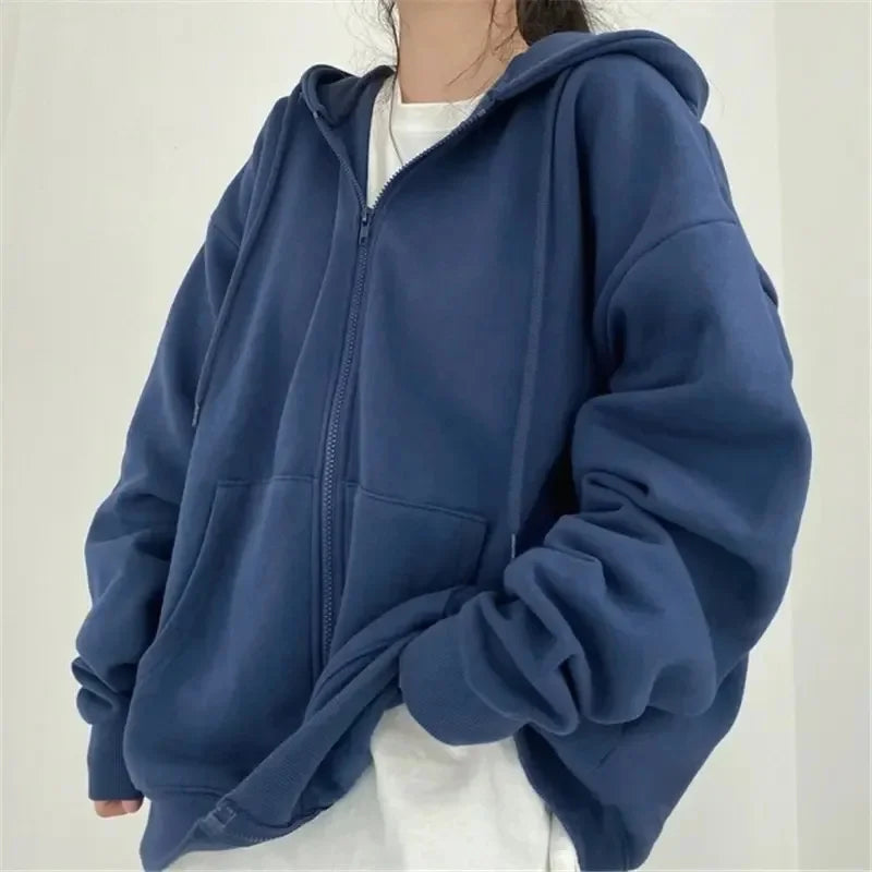 Unisex Kapuzenjacke mit Reißverschluss, locker geschnitten