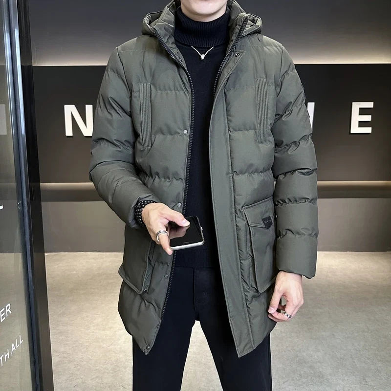 Herren Winter Steppjacke mit Kapuze Winddicht Marineblau
