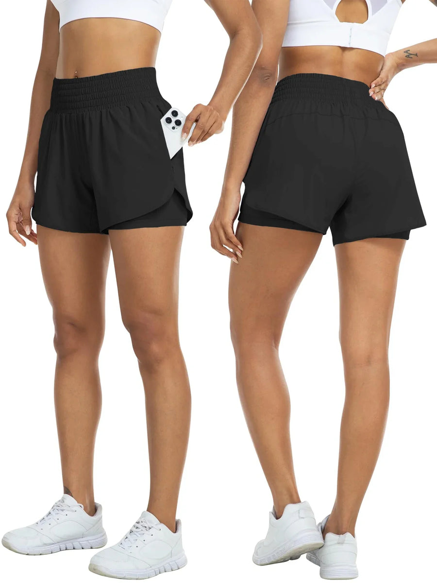 Sportshorts voor dames met hoge taille en zijzak