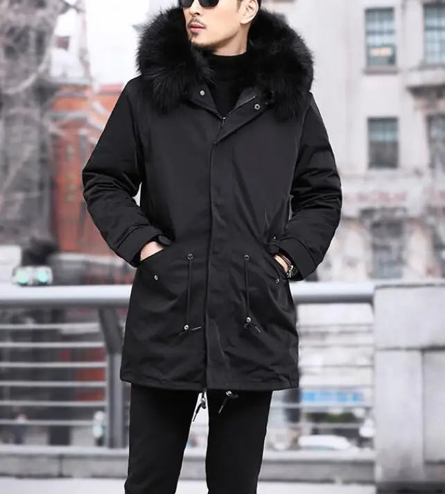 Herren Winterjacke mit Fellkapuze und warmem Futter
