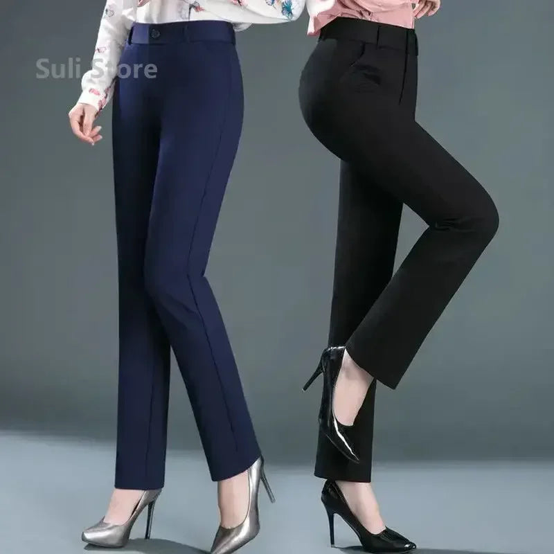 Dames stretchbroek, zakelijke pantalon, hoge tailleband