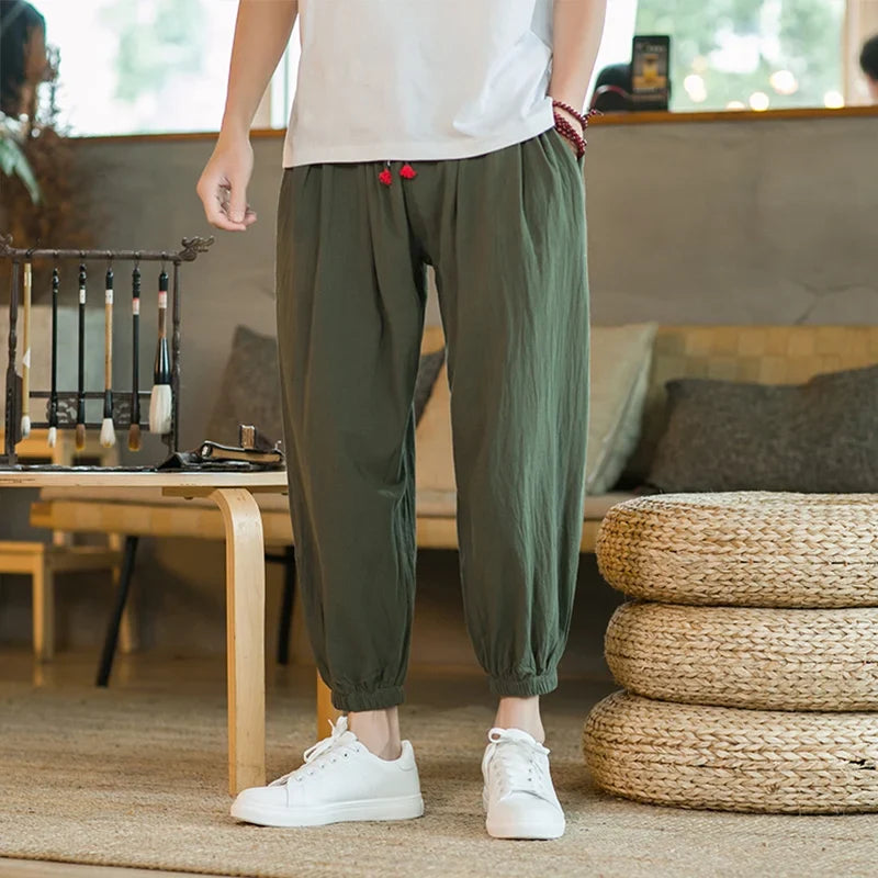 Herren Freizeithose Marineblau mit Kordelzug Baggy Haremshose