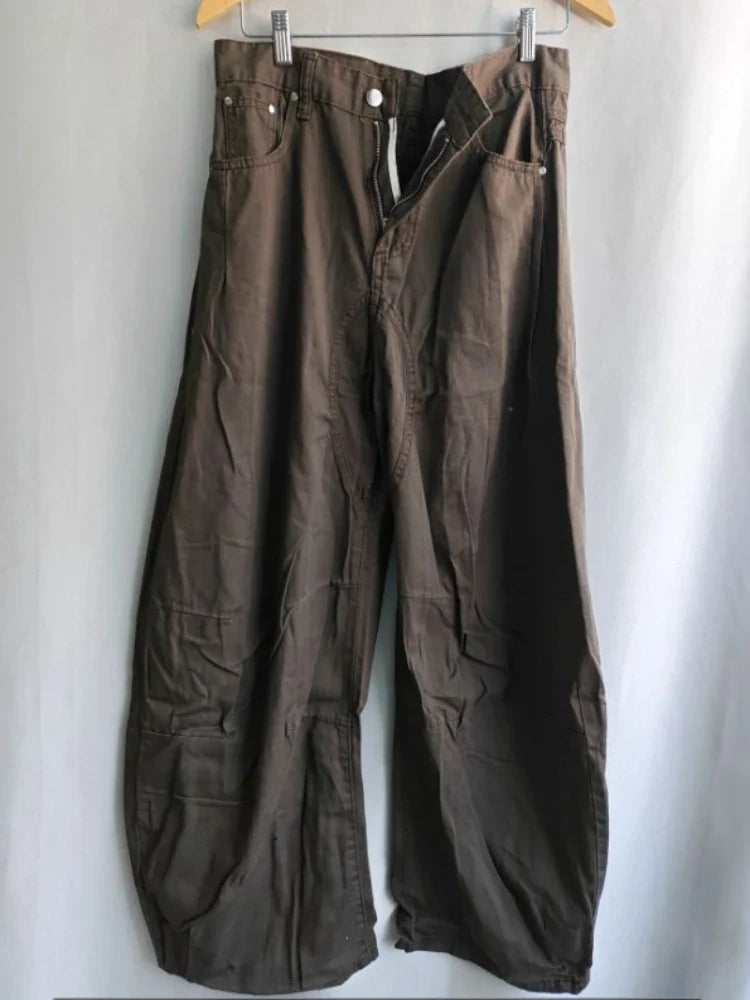 Loose-fit broek met wijde pijpen voor dames, baggy stijl, donkergrijs