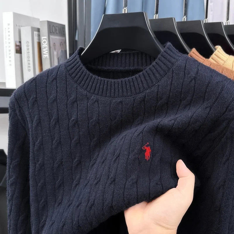 Herren Zopfstrick Pullover Rundhals Langarm Strickpullover