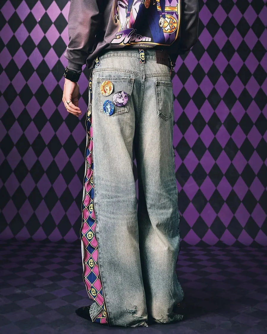 Loose fit-jeans met patroonstrepen aan de zijkant