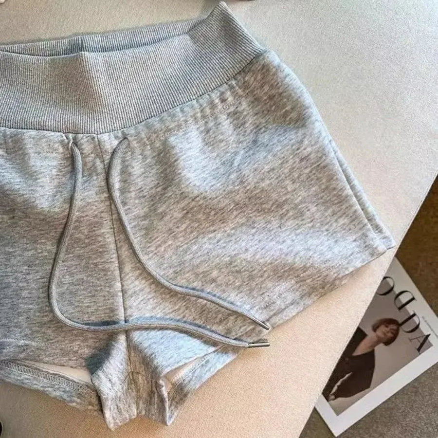 Damen Sport Shorts mit Kordelzug Kurze Hose Schwarz/Grau
