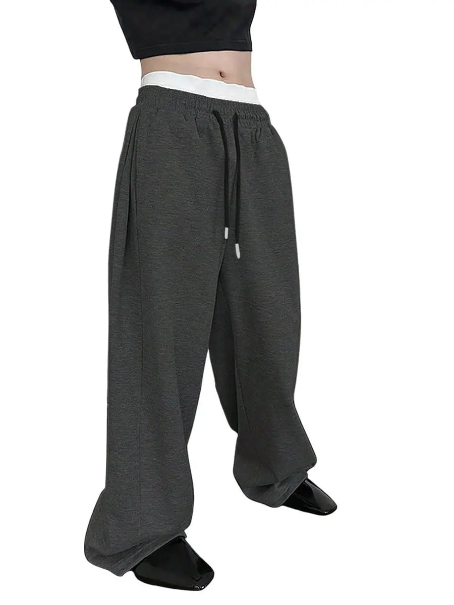 Zwarte unisex joggingbroek met wijde pijpen en trekkoord