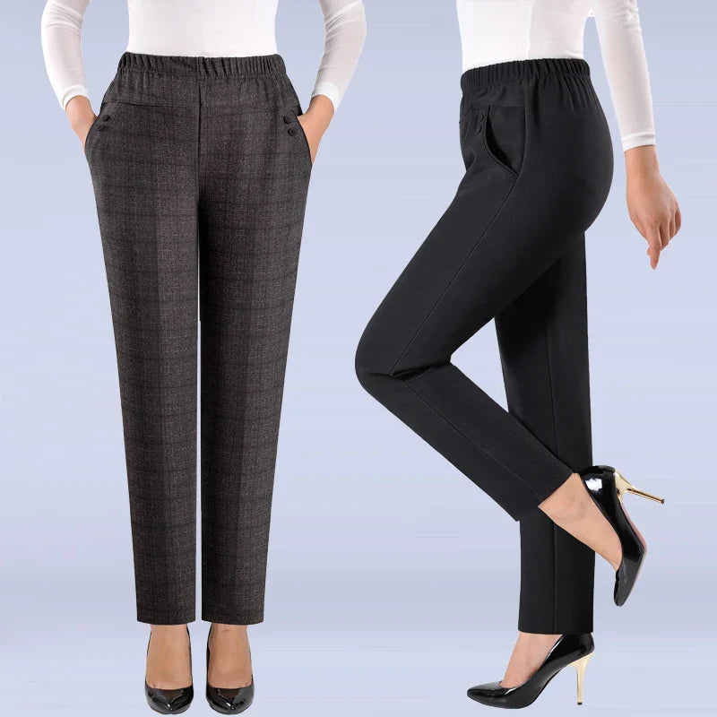Damen Hose mit Gummibund und Taschen, gestreift oder kariert