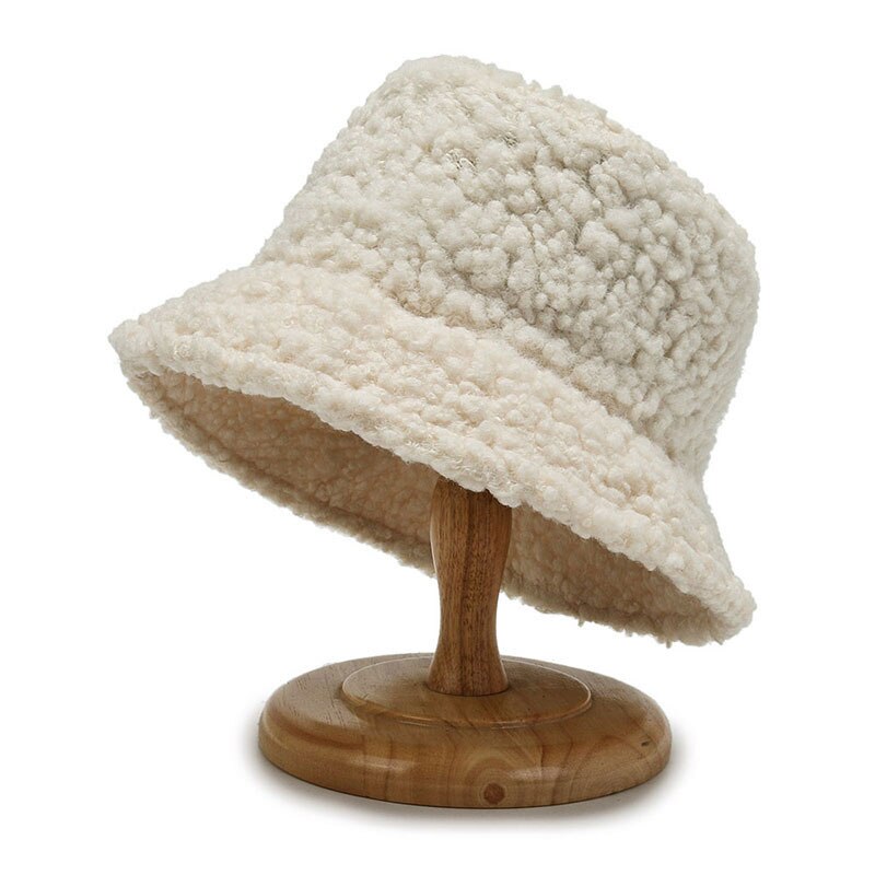 Teddy-Fleece Fischerhut Bouclé Winter Bucket Hat in Schwarz und Beige