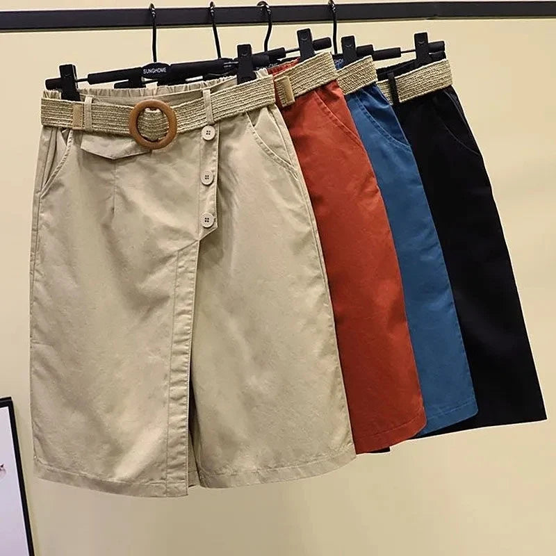 Wikkelrokshorts voor dames met riem en knopen