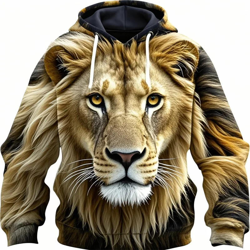 Hoodie met leeuwenkopprint, capuchon en kangoeroezak
