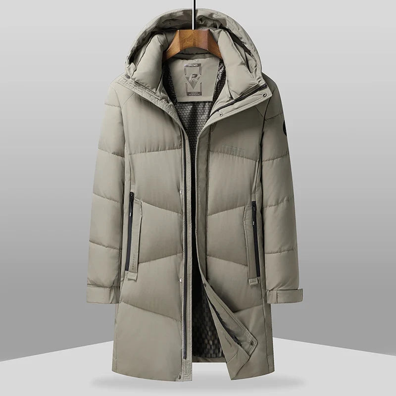 Herren Winter Steppmantel mit Kapuze Lang Schwarz