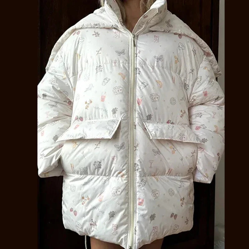 Damen Steppjacke mit Kapuze und passender Mütze, gefüttert