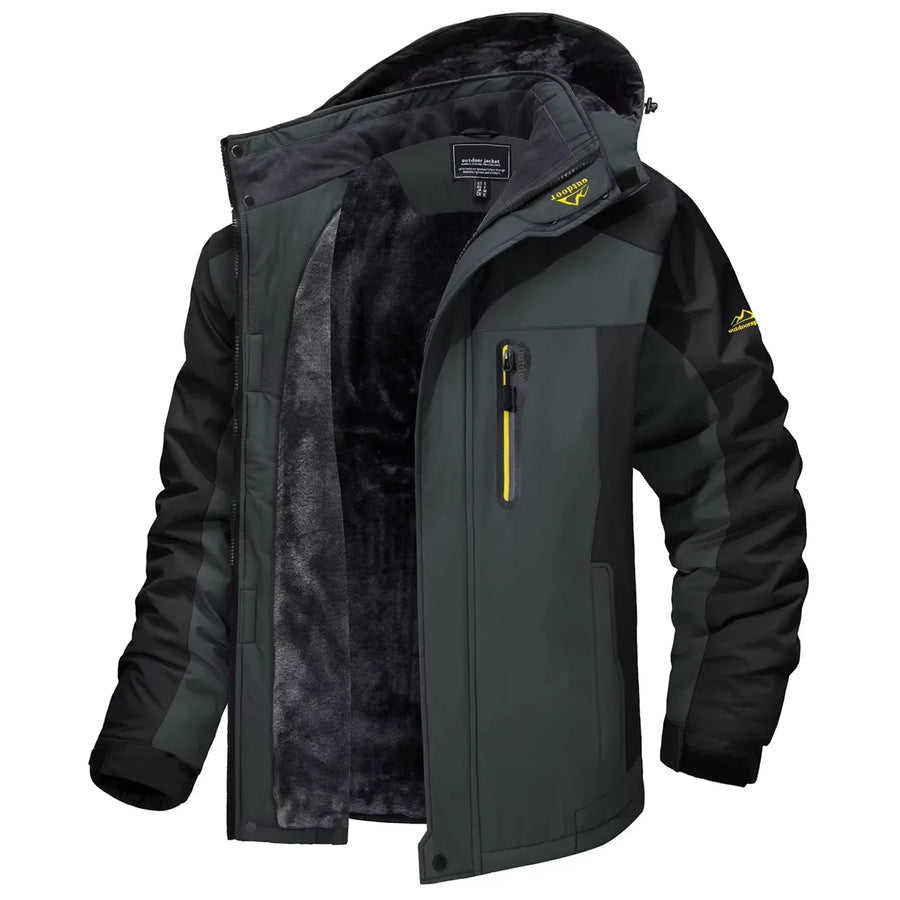 Herren Winterjacke mit Kapuze und Plüschfutter - Warme Outdoor-Jacke in Camouflage-Muster