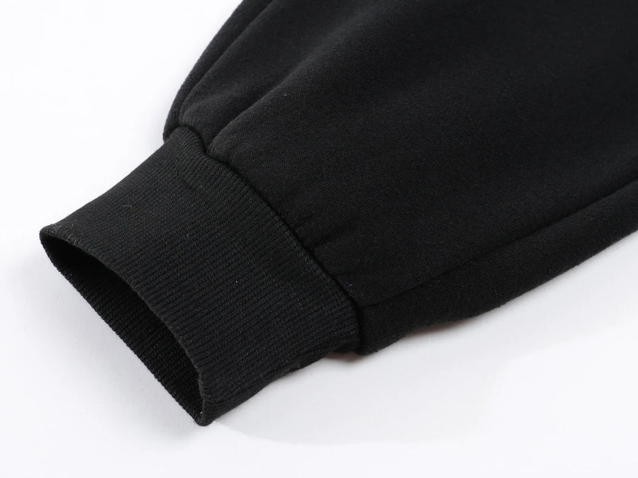 Uniseks joggingbroek van fleece, warm voor de winter, met boorden, zijzakken en trekkoord, zwart grijs wit