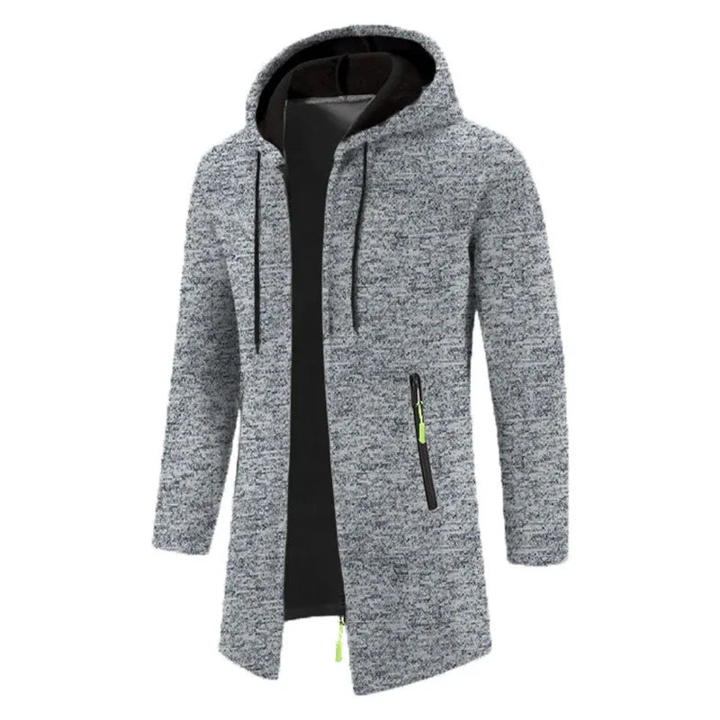 Herenhoodiemantel met lange mouwen, gemêleerd, met zak met ritssluiting