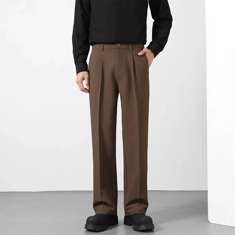 Herren Bundfaltenhose Beige/Braun Weites Bein