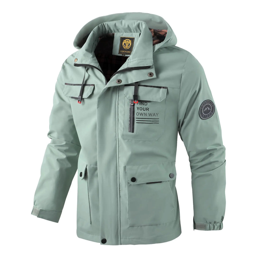 Herren Outdoor Jacke mit Kapuze & Reißverschluss, Winddichte Übergangsjacke mit Taschen