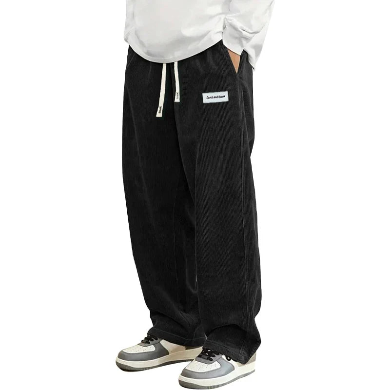 Kordhose Herren Loose Fit Freizeithose mit Kordelzug