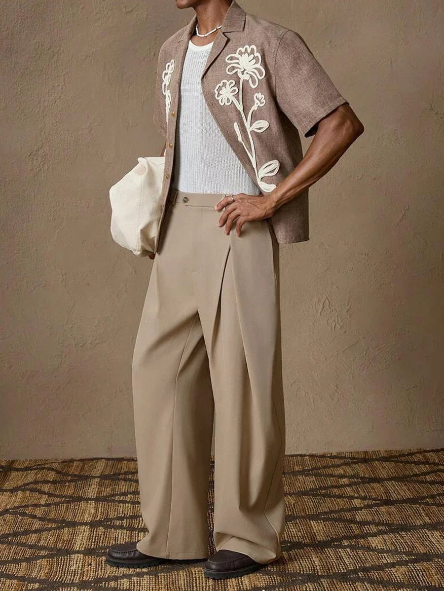 Herren Weite Hose mit Bundfalten und weitem Bein Beige