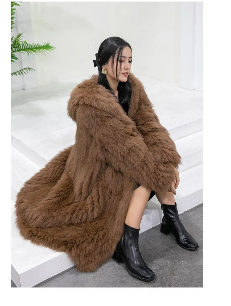 Langer Kunstpelzmantel mit Kapuze für Damen, Winter, Weiches Material, Farbe nach Wahl