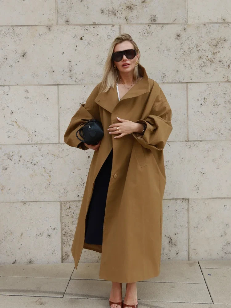 Trenchcoat Damen Oversize Lässig Kurz oder Lang mit Bindegürtel und breitem Kragen