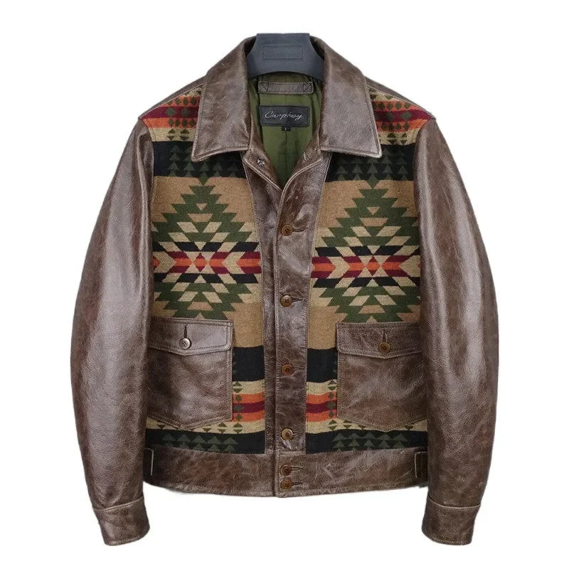 Herren Jacke mit gemusterter Vorderseite, Hemdkragen und Taschen