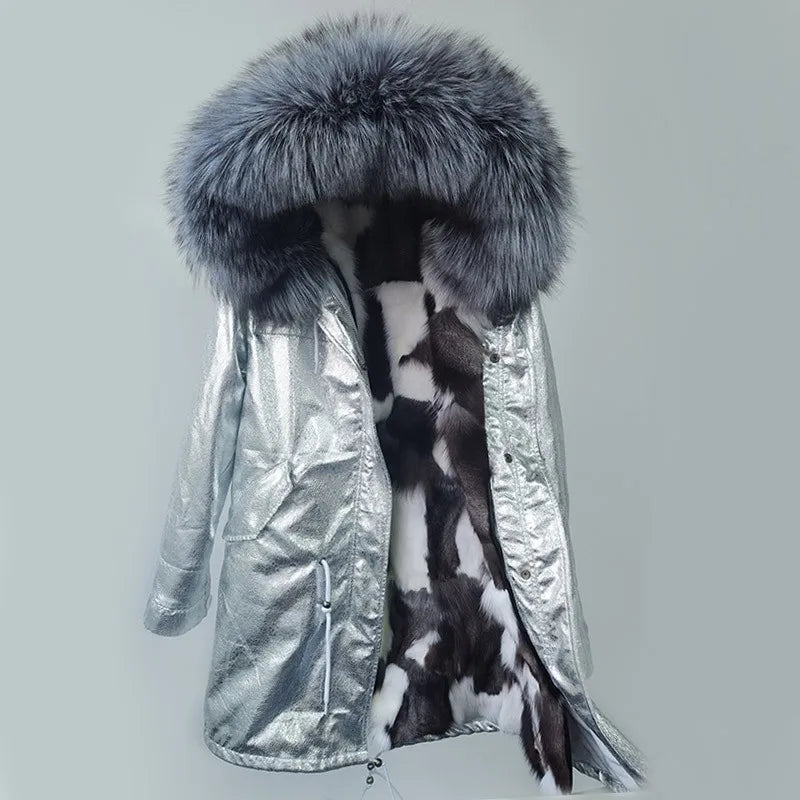 Damen Winterparka mit Kapuze und Plüschfutter, Lange Winterjacke