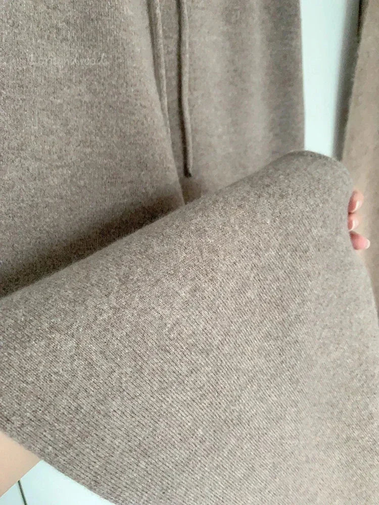 Damen Strickhose Weites Bein Hoher Bund mit Kordelzug
