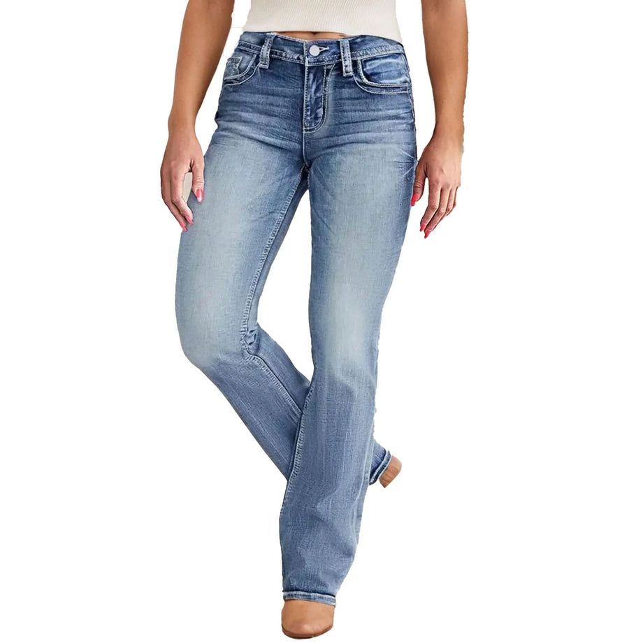 Dames bootcut-jeans, lichtblauw, met lichte wassing