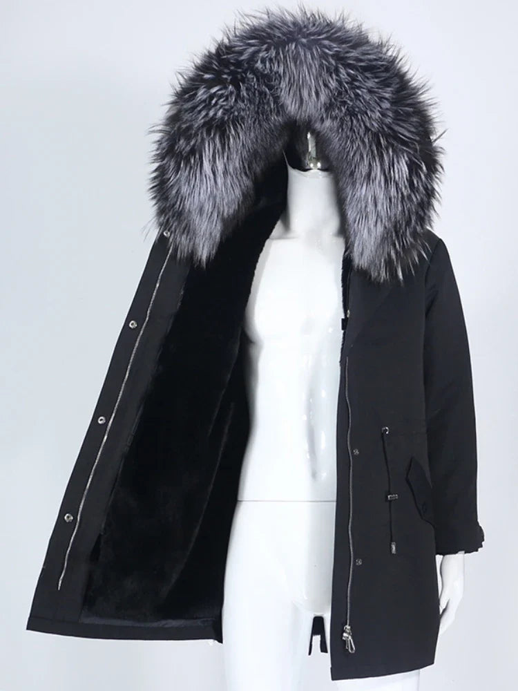 Winterparka mit Kunstfellfutter und großer Kapuze