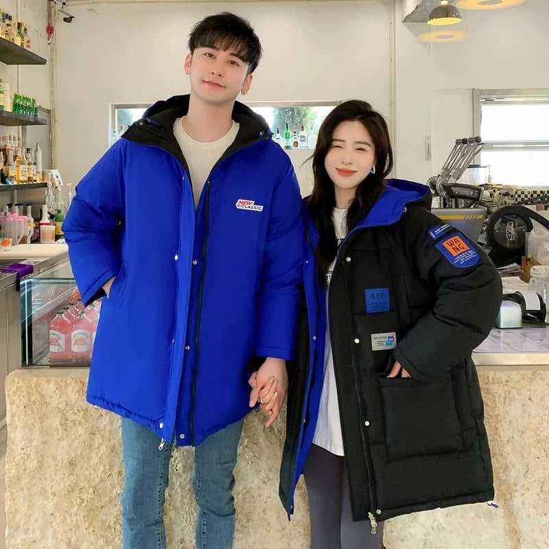 Unisex Winterjacke gepolstert mit Kapuze Schwarz Blau Wendbar