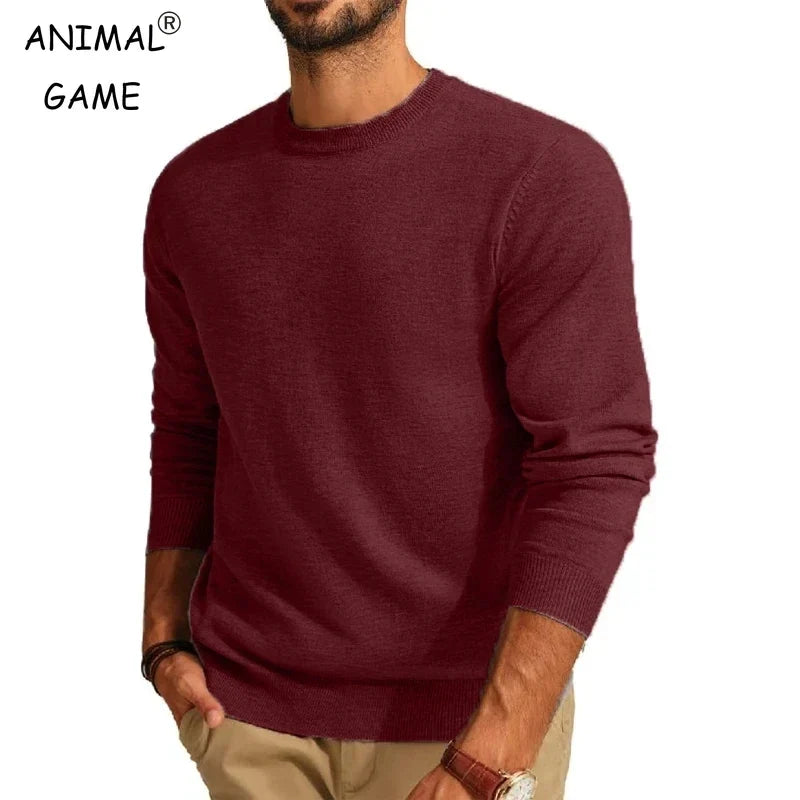 Heren pullover met ronde hals in wijnrood
